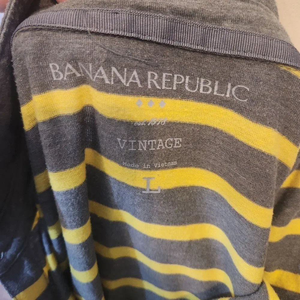 Banana Republic Striped‎ Gray and Yellow Men's Polo Shirt Size Large